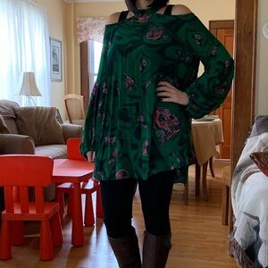 Free People Green Floral Blouse